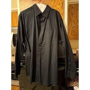 Roundtree &Yorke Mens XL Black Long Sleeve Button Down Shirt 100 Cotton  Shirt
